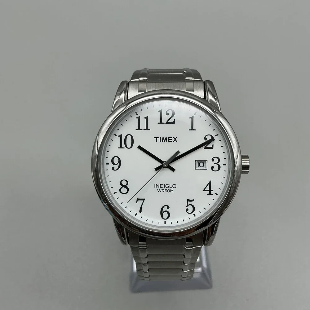 Timex Easy Reader Indiglo Mens Watch 38mm Stainless Date Stretch Band